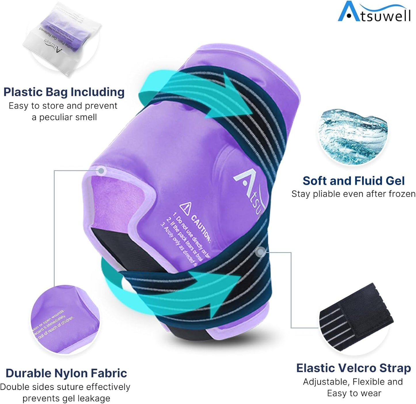 Atsuwell Ankle Ice Pack Wrap, Reusable Gel Ice Cold Packs for Ankle Foot Heel, Foot Ice Wrap with Soft Plush Lining, Cold Compress Therapy for Soothing Discomfort, Purple