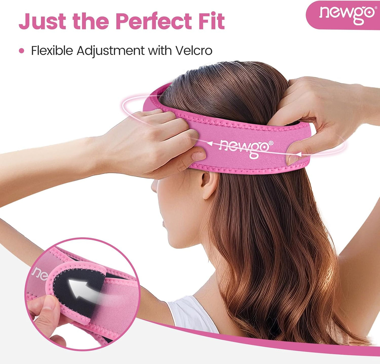 NEWGO Headache Ice Pack Head Wrap for Migraines, Cold Pack Head Ice Therapy Wrap for Headache Relief, Tension, Sinus Pain, Chemo, Head Injuries - Rosered