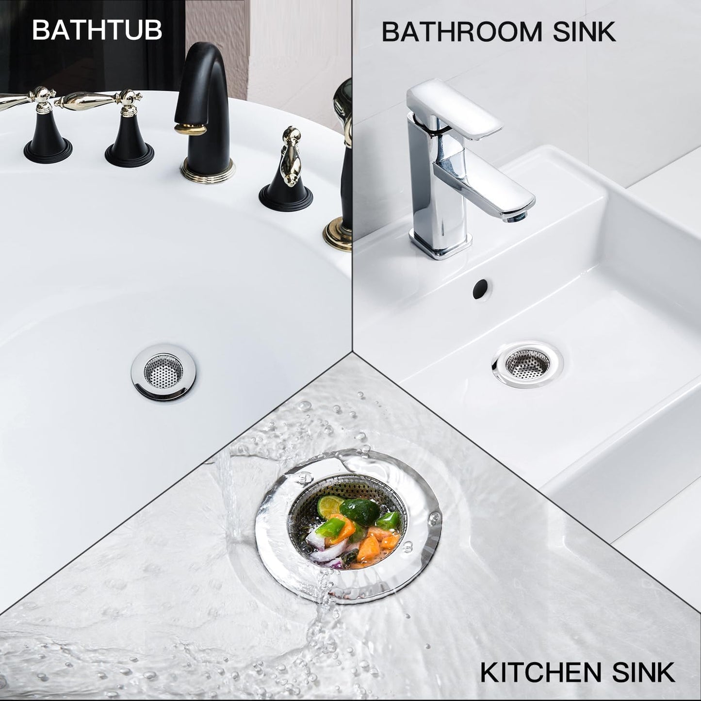 4 Pack Heavy Duty Stainless Steel Kitchen Sink Drain Strainer, Bathroom Hair Catcher Shower Drain Cover, Sink Tub Drain Stopper, Wash Basin Floor Drain, 2.1 to 4.5 Inch Diameter Rim