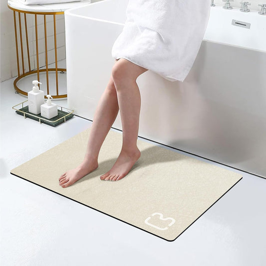 Beige Bathroom Mat Rugs 17" x 32" Super Absorbent Quick Drying Diatomaceous Earth Bath Mats for Bathroom Non Slip Rubber Backed Thin Bathroom Rugs Floor Mat, Machine Washable