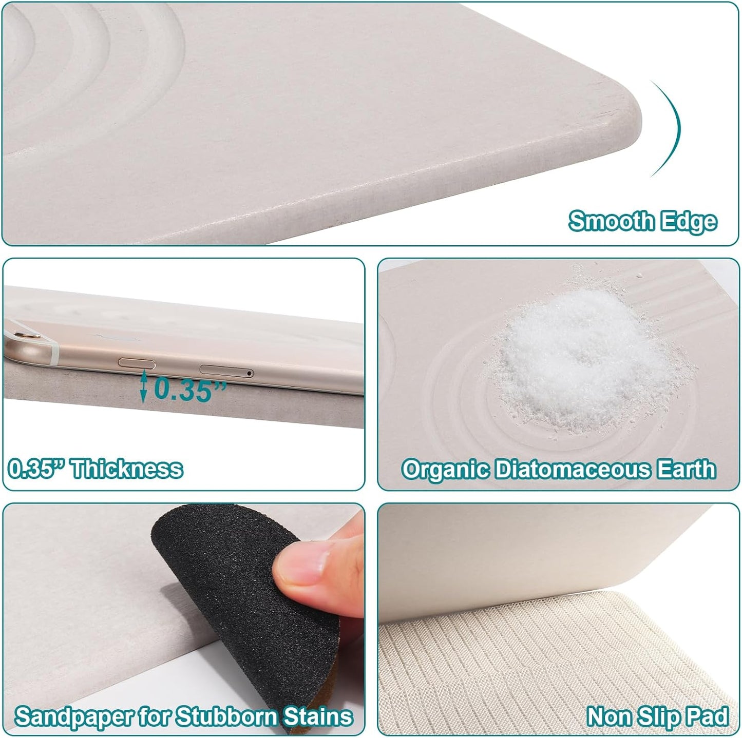 Elfcool Stone Bath Mat Diatomaceous Earth Shower Mat Non Slip Quick Dry Bath Stone Mat Super Absorbent Bathroom Floor Mat for Bathroom Kitchen Counter (Off White 02)