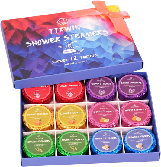 Shower Steamers Aromatherapy 12 Pack Shower Bombs with Natural Essential Oils, Home SPA Stress Relief Christmas Stocking Stuffers Birthday Gifts for Women Mom Men Self Care Relaxation