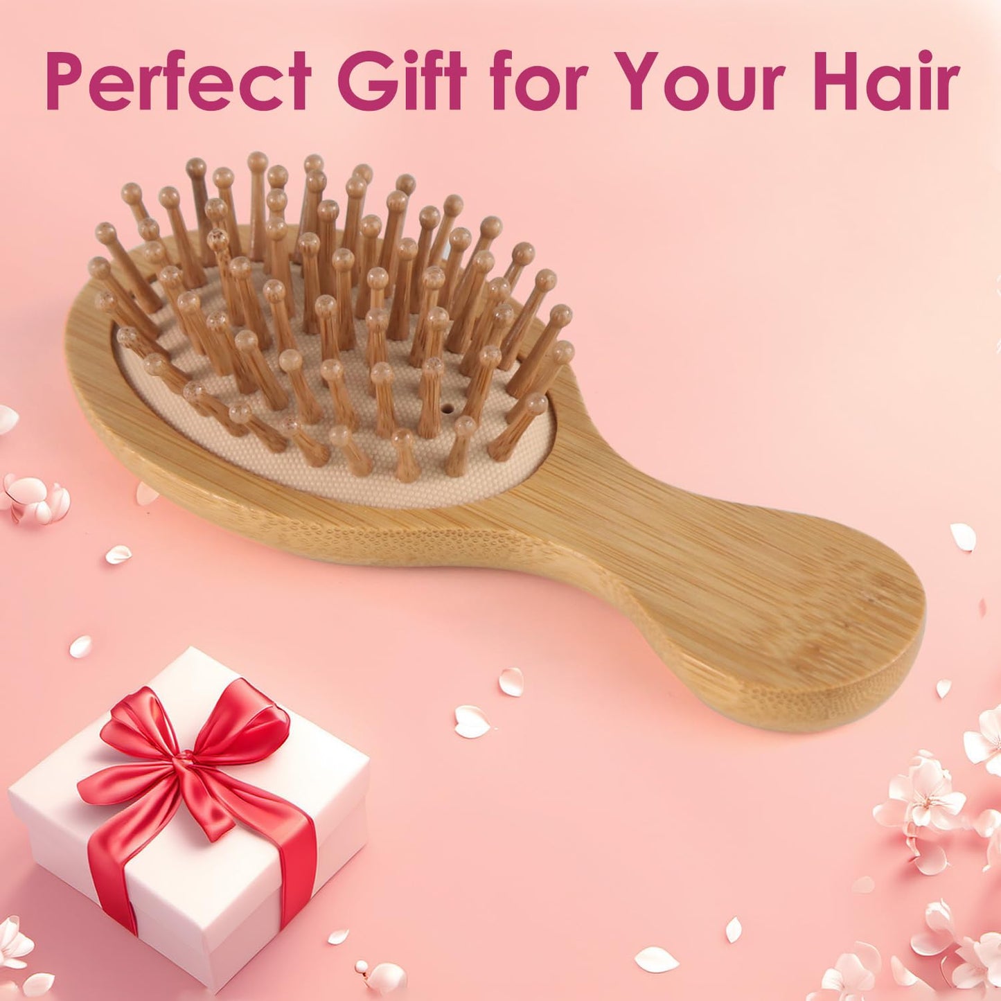 Mini Travel Sandalwood Hair Brush Comb, Bornbyme Wooden Bamboo Massage Scalp Comb for Hair Growth Anti-Static Detangler Brush for Women & Kids