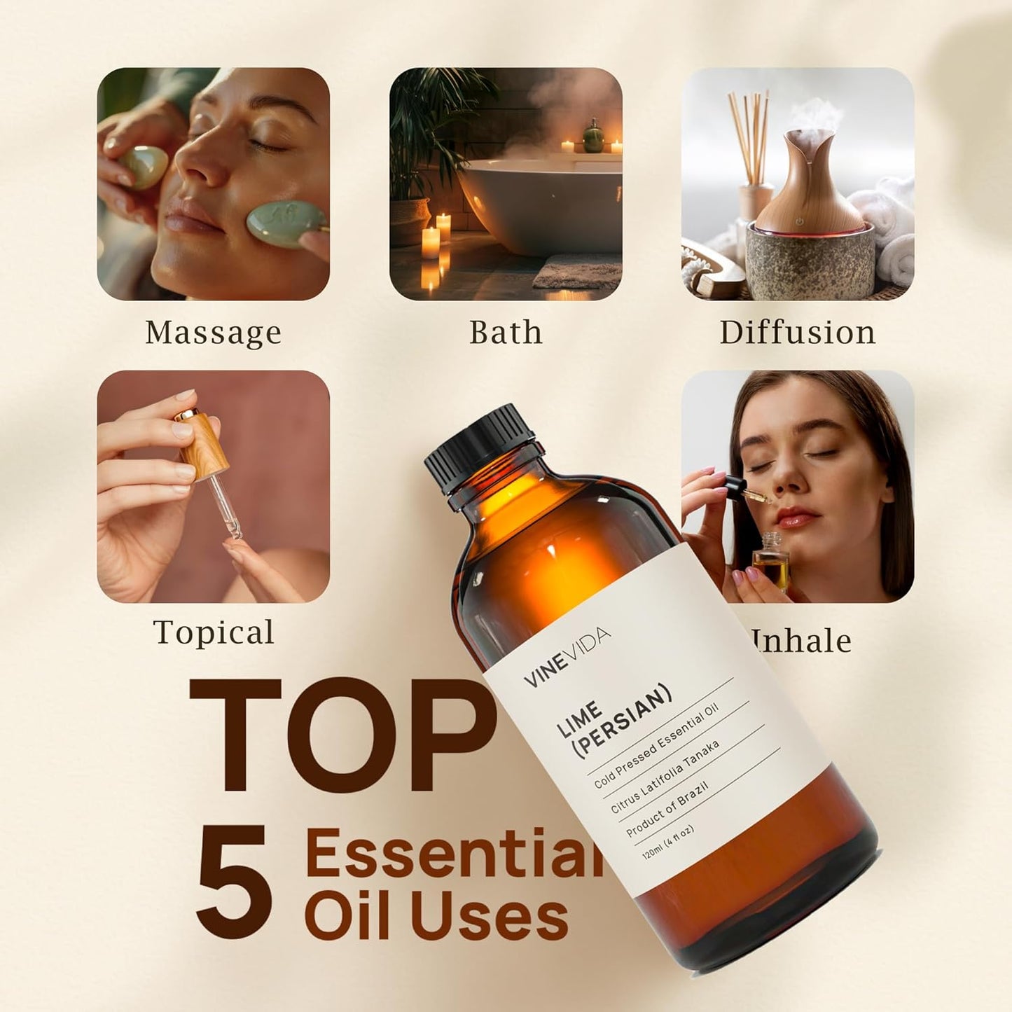 VINEVIDA Lime Essential Oil 4 oz - Lime Candle Oil Scent - DIY Candle Scents for Candlemaking - Bulk Essential Oil for Soap Making Safe for Skin