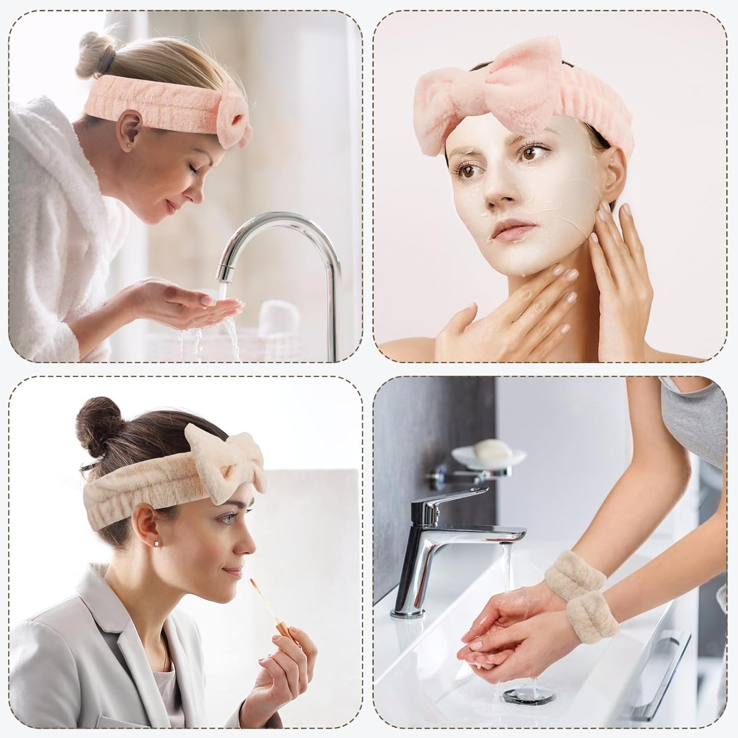 WSYUB Spa Headband and Wristband Set, Face Wash Headband Wrist Bands for Washing Face, 6pcs