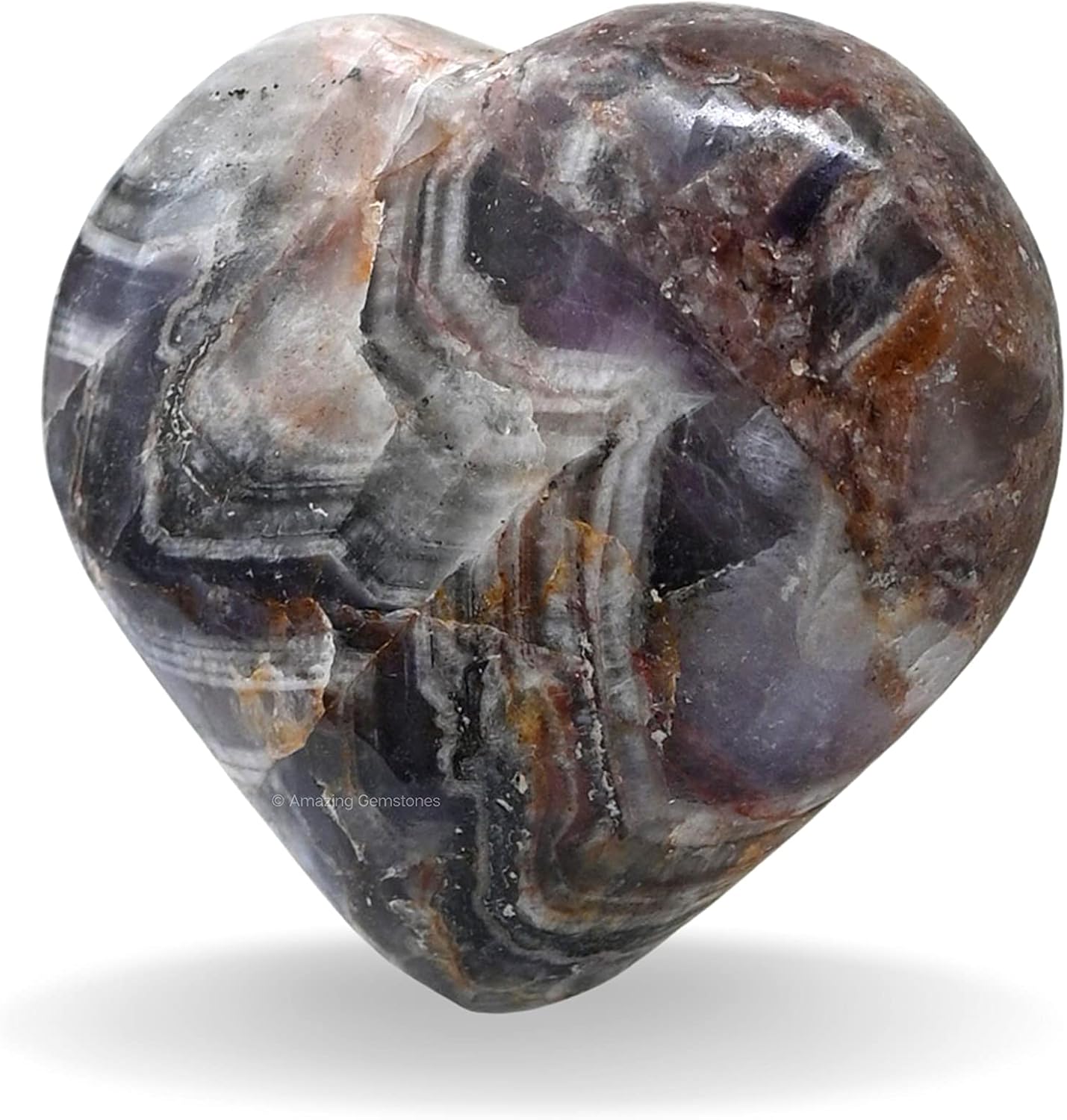 Amazing Gemstone Amethyst Chevron Crystal Heart Palm Stone - Pocket Massage Worry Stone for Natural Body Chakra Balancing, Reiki Healing and Crystal Grid