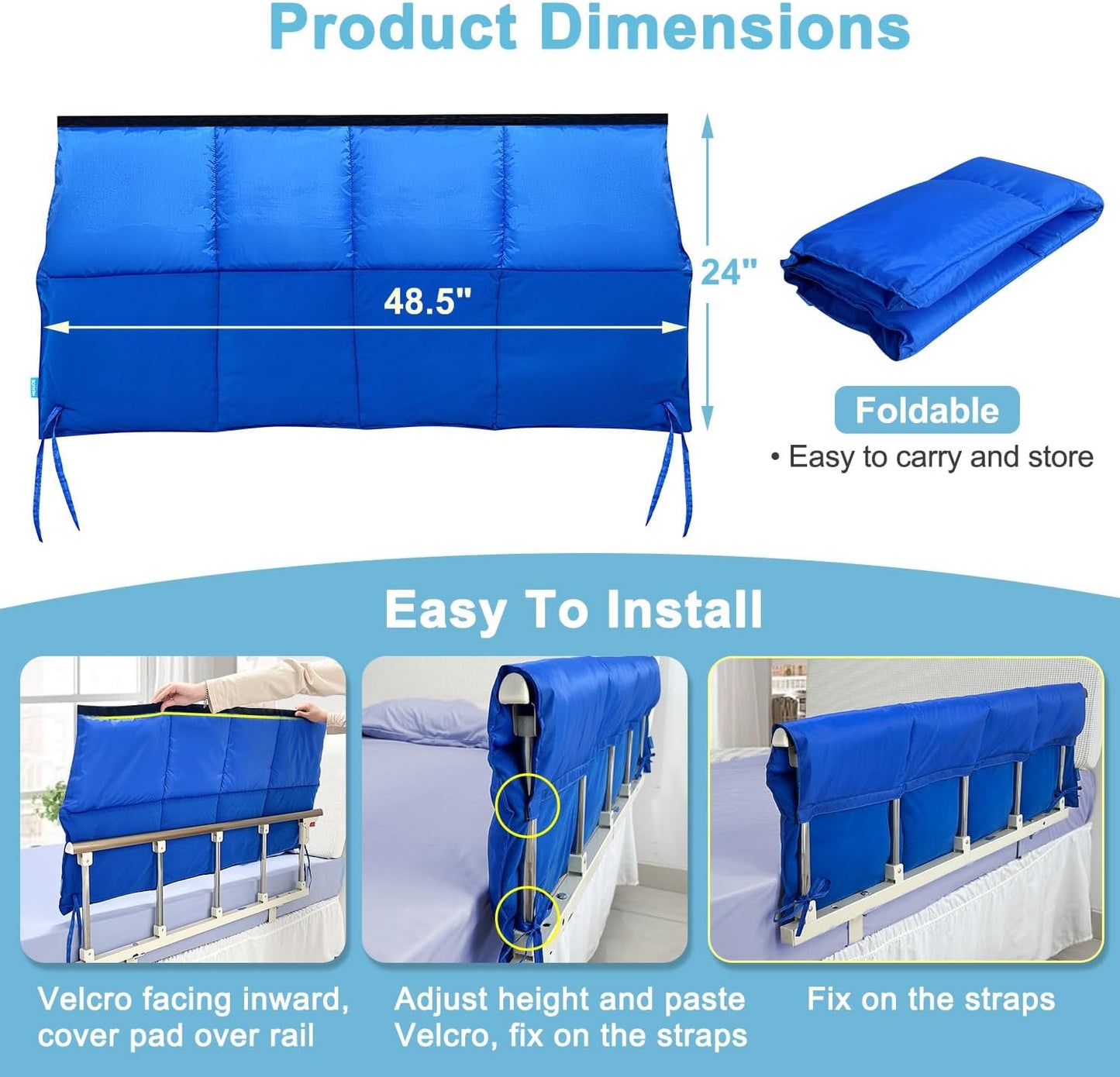 Bed Rail Padding Cushion for Hospital Bed Rails Pads Covers for Elderly Adults Safety Bed Guard Side Rails Bumper Sides Half Rail Cover Seniors Medical Bed Railings Pads Barrier Protector - 2PCS