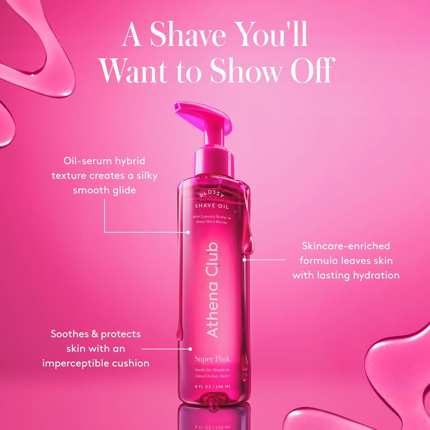 Athena Club Glossy Shave Oil for Women - Super Pink - 8 fl oz