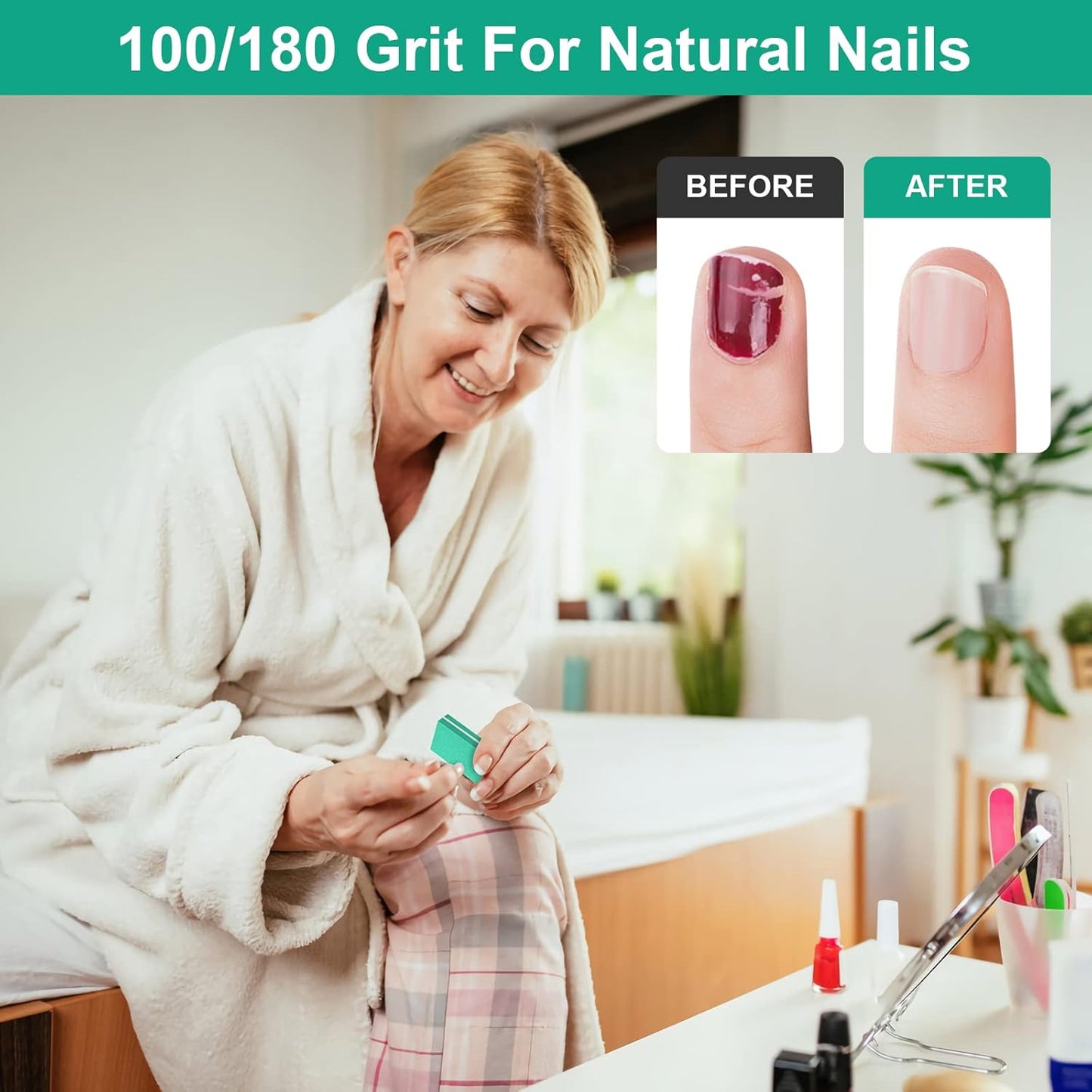 Buffer Block Nail File, 100/180 Grit Sponge Nail Buffers for Acrylic Nails, Mini Buffing Block Double Sided for Manicure Tools 30 Count - Green