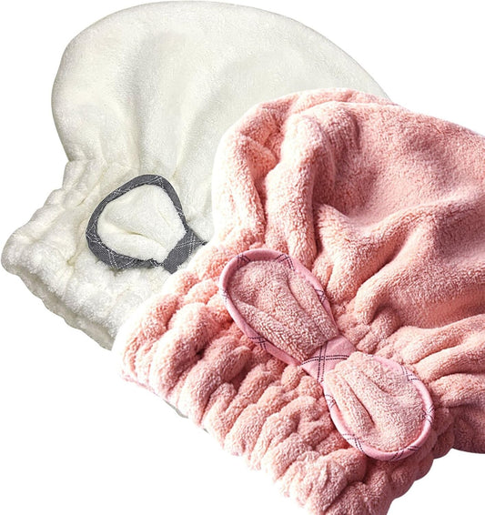 Jseng 2PC Microfiber Hair Drying Caps Large, Extrame Soft & Ultra Absorbent, Fast Drying Turban Hair Wrap Towels Thick Fluffy for Women