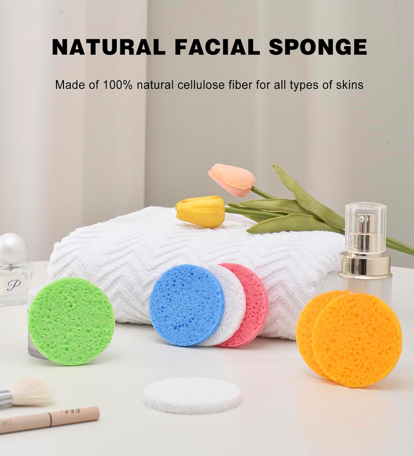 METUUTER 50 PCS Compressed Facial Sponges for Estheticians- 100% Natural Cellulose Face Cleansing Sponge Spa Sponges for Face Cleansing, Massage, Pore Exfoliating, Mask, Makeup Removal
