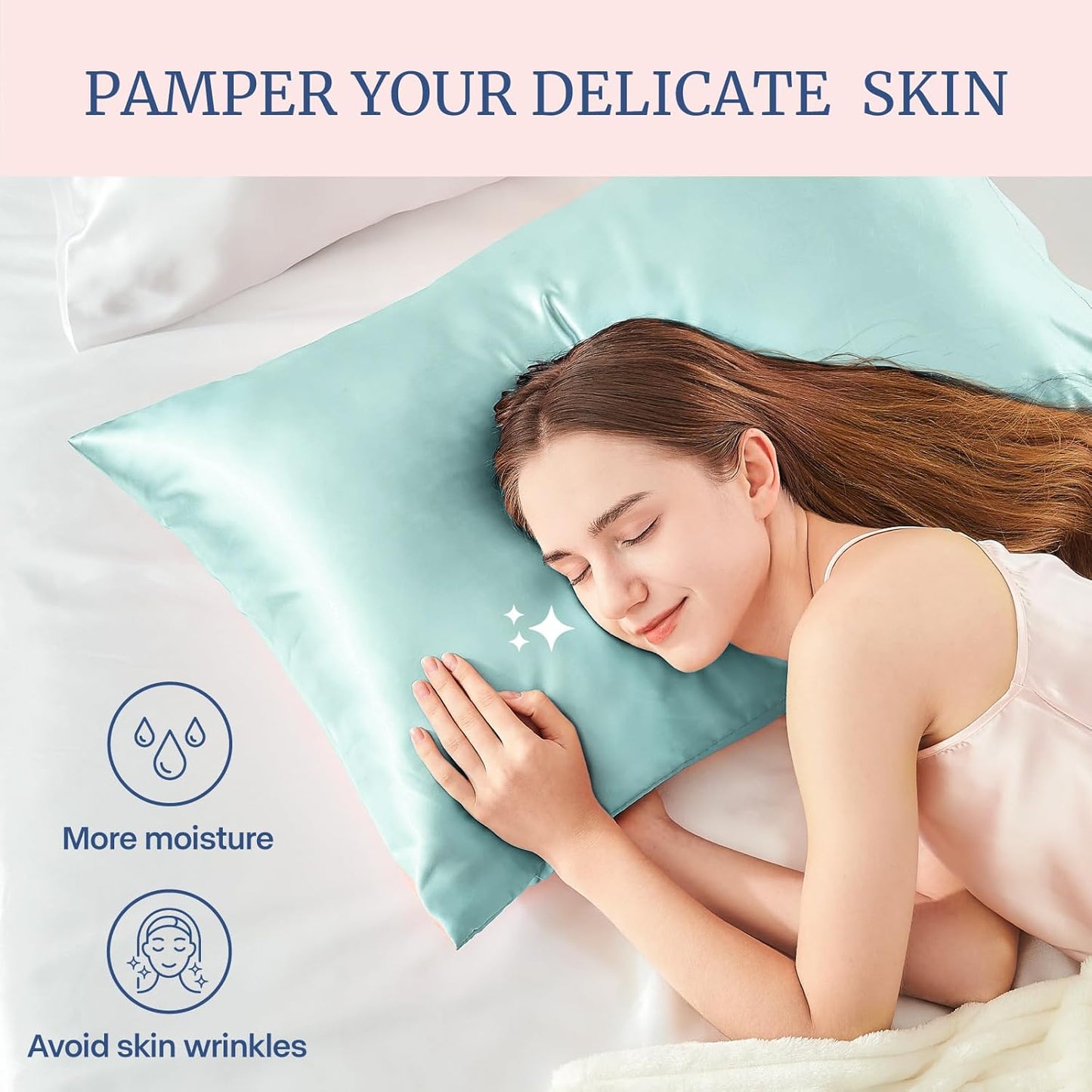 BEDELITE Satin Pillowcase for Hair and Skin, Super Soft Similar to Silk Pillow Cases 4 Pack with Envelope Closure, Cooling Pillowcases for Women Men (20"x40" King Size, Blue Grey)