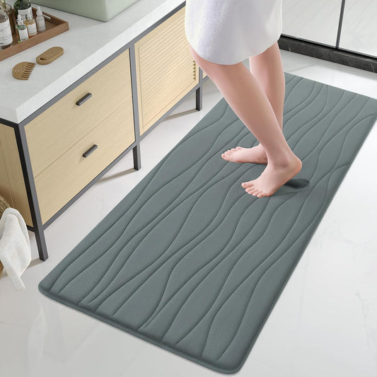 Buganda Memory Foam Bathroom Rug Mat 70x24, Extra Soft and Absorbent Bath Mats, Non-Slip and Machine Washable Bath Rugs for Bathroom Floor,Tub and Shower, Grey