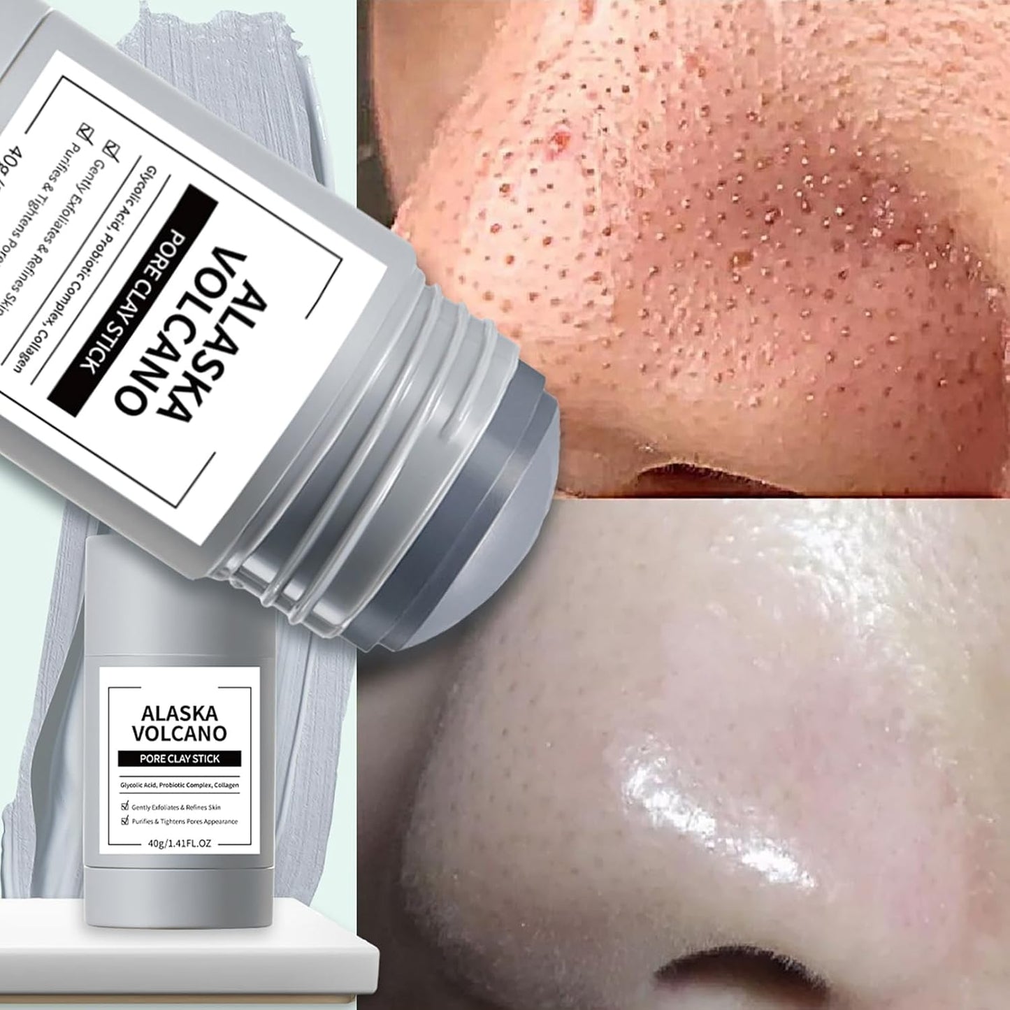 Clay Mask Stick, Deep pore Cleansing, Exfoliator Blackhead Remover Pore Cleanser Gentle Exfoliation Skin Brightening, Hydrating & Moisturizing Face Mud Mask for All Skin Types, Men & Women (Gray)