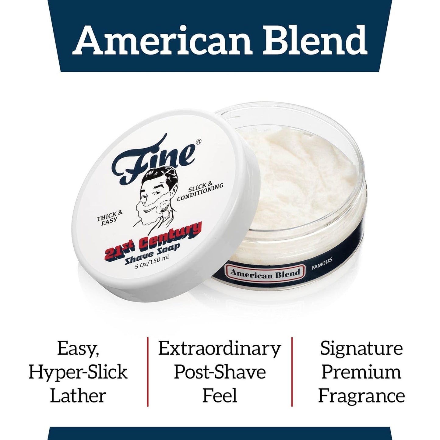 Mr. Fine 21C Men’s Shaving Soap, Builds Thick & Easy Lather, Protects From Razor Burn & Irritation, No Artificial Colors, Made In Italy, 5oz. (150ml), American Blend