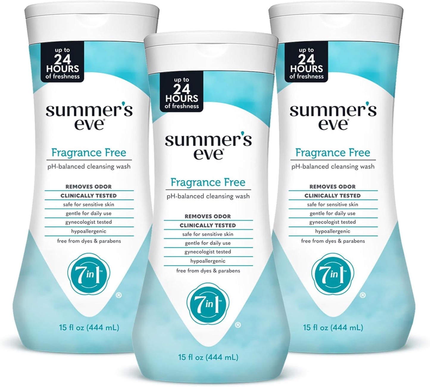 Summer's Eve Fragrance Free All-Over Feminine Wash, Gentle pH-Balanced Body Wash for Women, Removes Vaginal Odor, 15 Fl Oz, Pack of 3