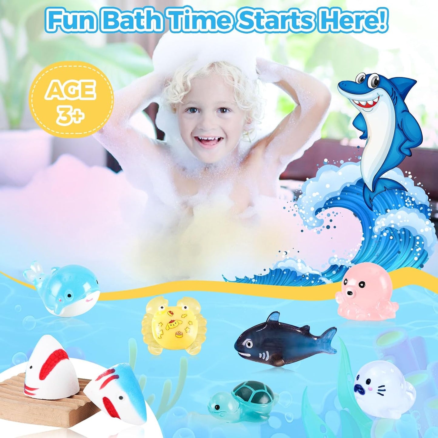 Bath Bombs for Kids, Organic Natural Shark Bath Bomb with Toys Inside, Boys Girls Bath Bomb with Surprise Inside, Bubble Bath Fizz for Kids, 6 Pack