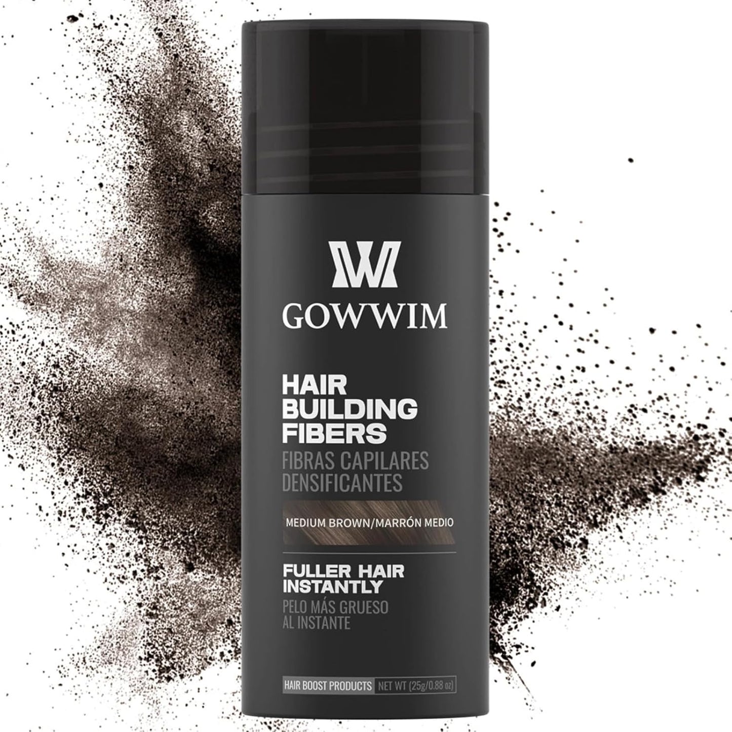 gowwim Hair Fibers for Thinning Hair 25g Hair Building Fibers 100% Undetectable,Instantly Cover Sparse Hair Areas-Bald Spots Cover Up. (Mid Brown)