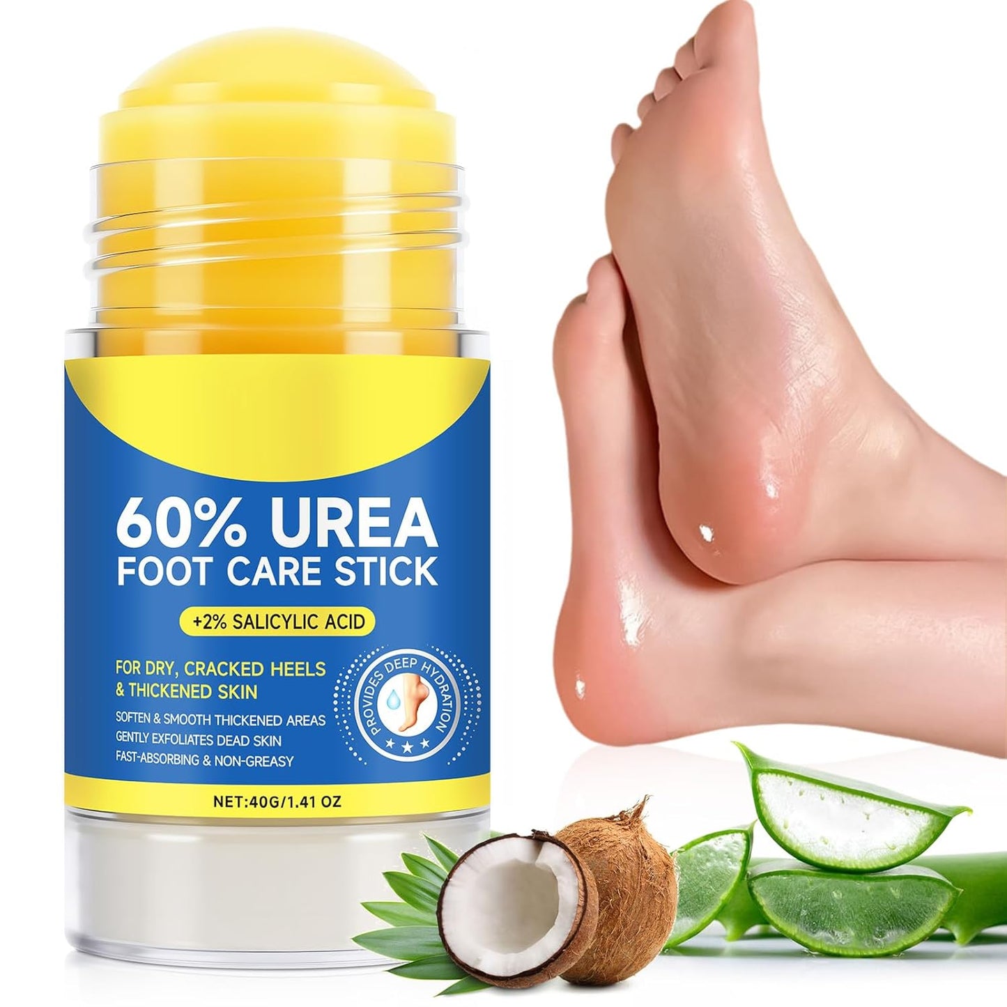 Urea Cream Stick 60% plus 2% Salicylic Acid,urea cream percent for feet maximum strength,Foot Lotion Stick for Cracked Heels,Dry Hands & Rough Knees,Callus Remover & Skin Softener, Soften Dead (2)