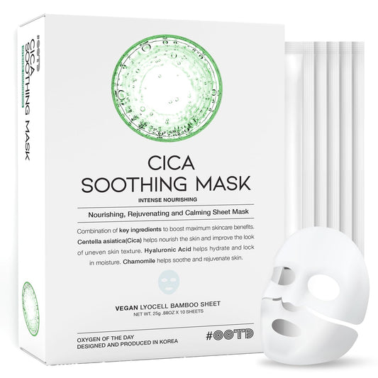 Cica Calming Mask for Face Sensitive Irritated Skin, Soothing, Moisturizing, Korean Anti Aging Face Mask, Eve Vegan, Chamomile, Hyaluronic Acid 10EA