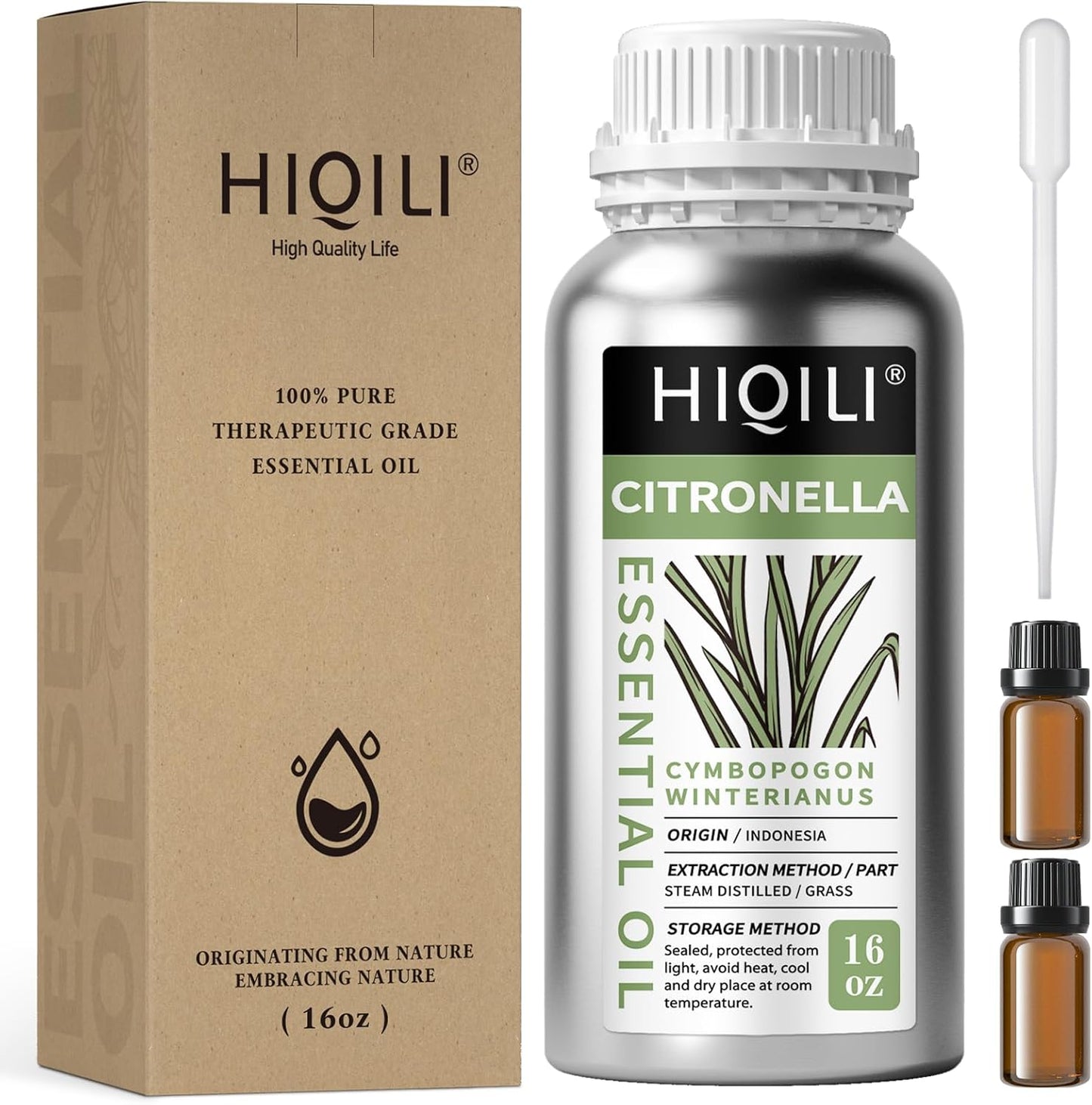 HIQILI 16 Fl Oz Citronella Oil for Homemade Sprays, Add to Diffuser, 100% Pure and Natural Undiluted