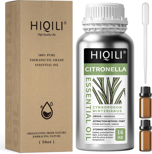 HIQILI 16 Fl Oz Citronella Oil for Homemade Sprays, Add to Diffuser, 100% Pure and Natural Undiluted