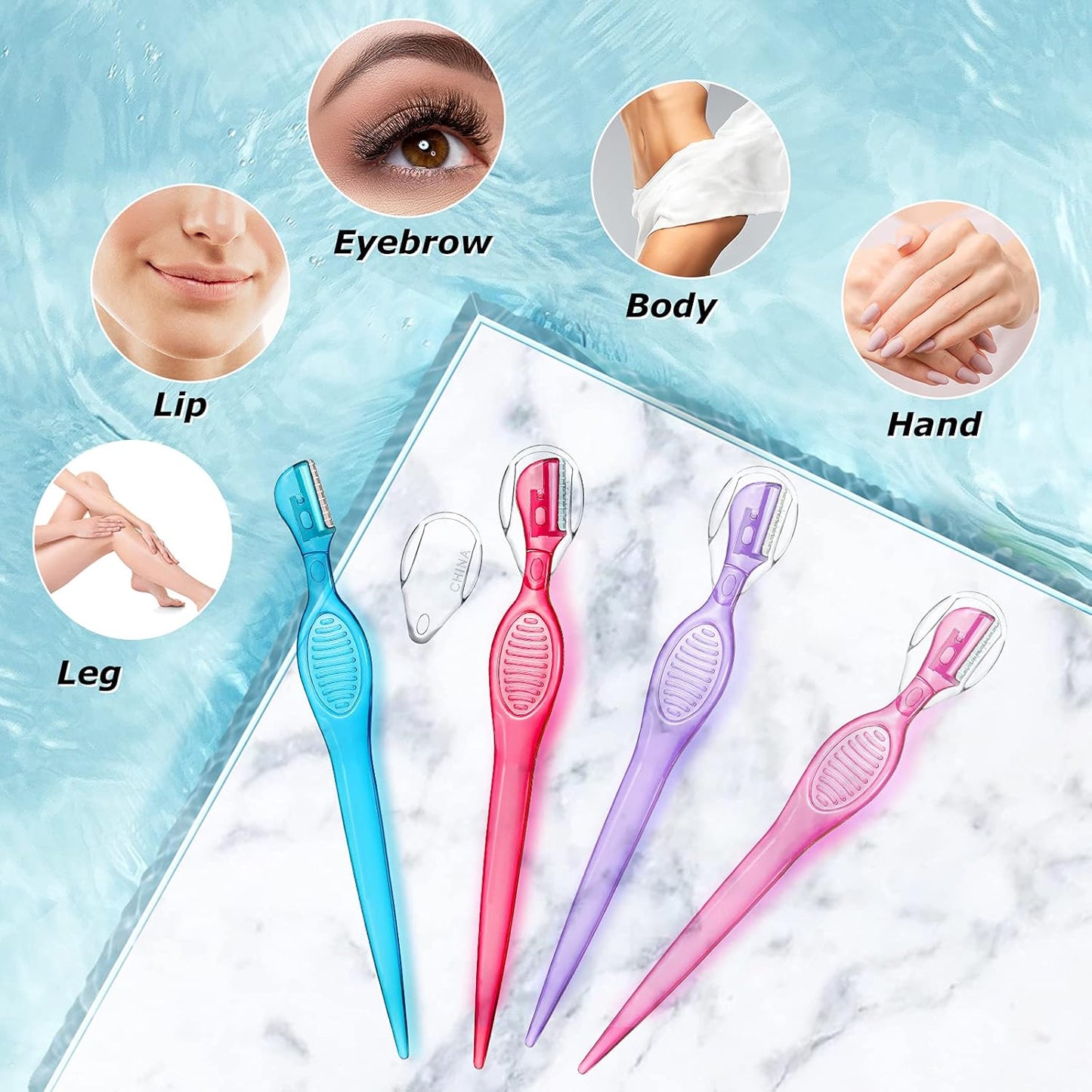 Honoson 16 Pcs Eyebrow Razor for Women Small Face Razors Shaver Trimmer Facial Hair Removal Eyebrow Shaper with Stainless Steel Blade Safety Cover for Peach Fuzz Lip Dermaplaning Tool, 4 Colors