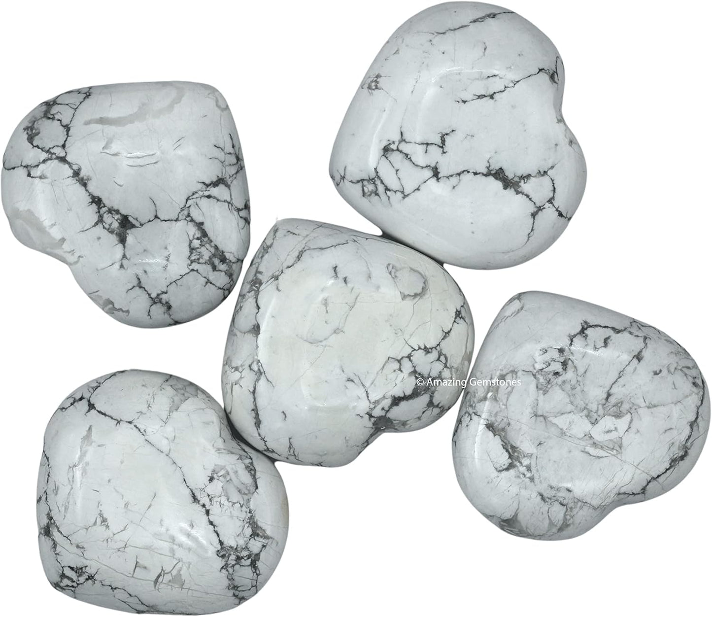 Howlite Crystal Heart Palm Stone - Pocket Massage Worry Stone for Natural Body Chakra Balancing, Reiki Healing and Crystal Grid