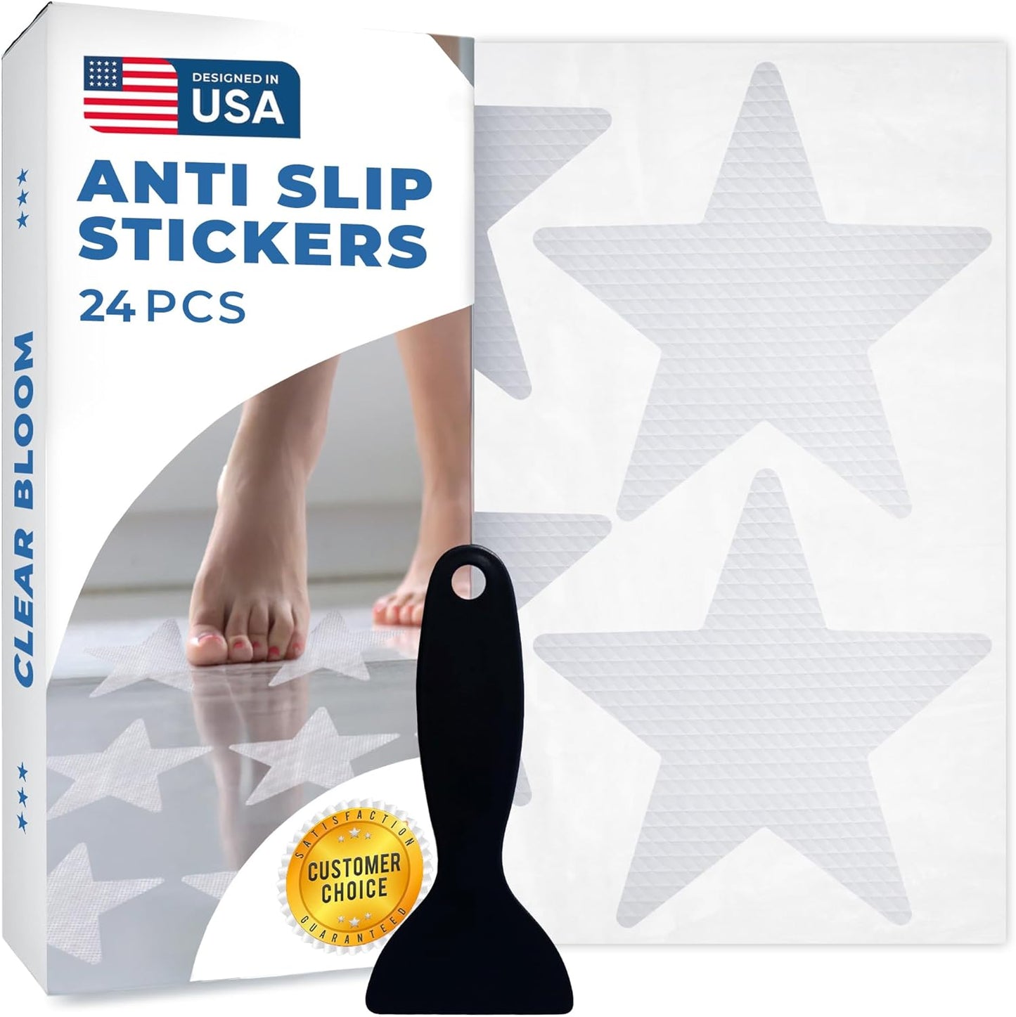 Anti Slip Shower Stickers 24 PCS, Invisible Non-Slip Shower Stars for Adults, Premium Adhesive Bath Tub Stickers (Clear)