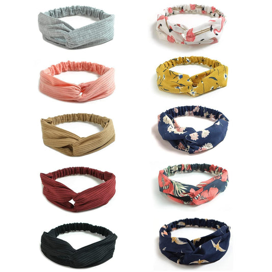 DRESHOW 10 Pack Boho Headbands for Women Girls Criss Cross Elastic Hair Band Twisted Head Wrap