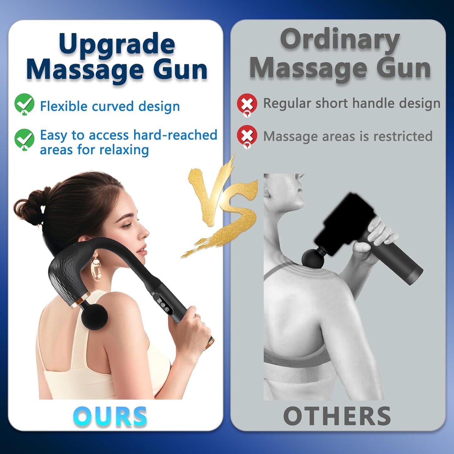 Massage Gun with Upgraded Extension Handle, Back Massager for Pain Relief Deep Tissue, Muscles/Neck/Shoulders/Waist/Legs Massager with 4 Massage Heads & 6 Speed Levels & 3 Massage Modes