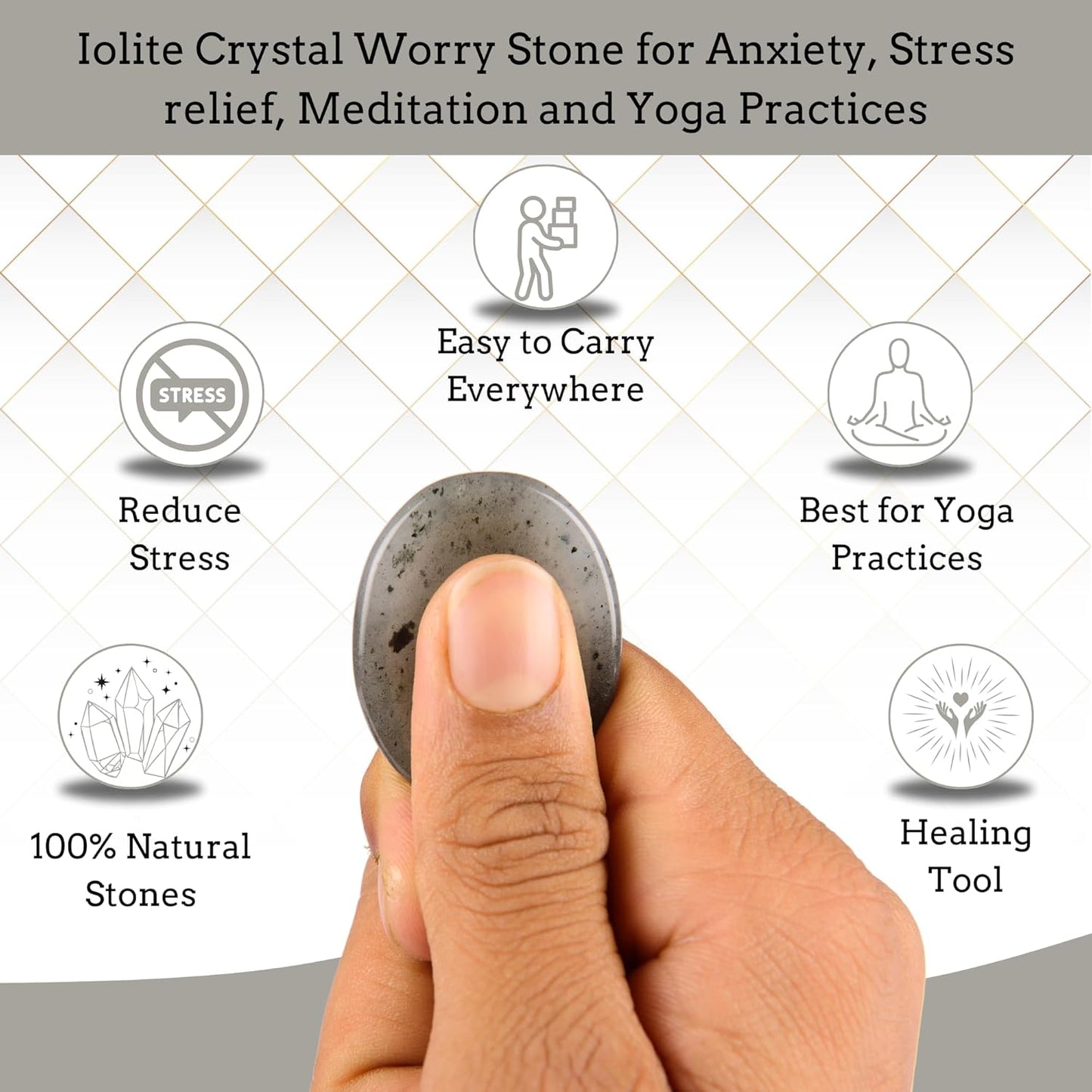 Iolite Worry Stones – Crystal Thumb Worry Stone for Anxiety, Stress – Relaxing and Soothing Balance Stones for Meditation, Stress Relief – Healing Stones and Crystals for Men and Women