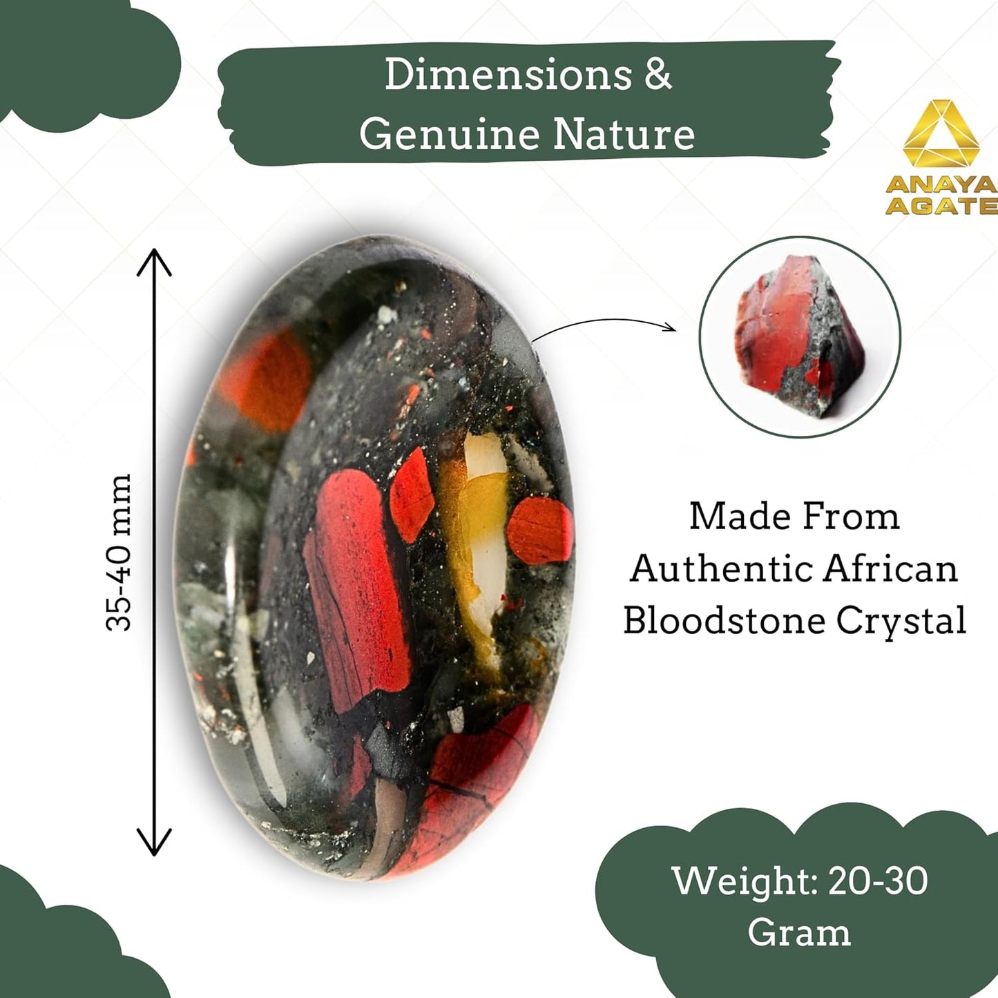 African Bloodstone Worry Stones – Crystal Thumb Worry Stone for Anguish, Stress – Relaxing and Soothing Balance Stones for Meditation – Healing Stones and Crystals for Men and Women