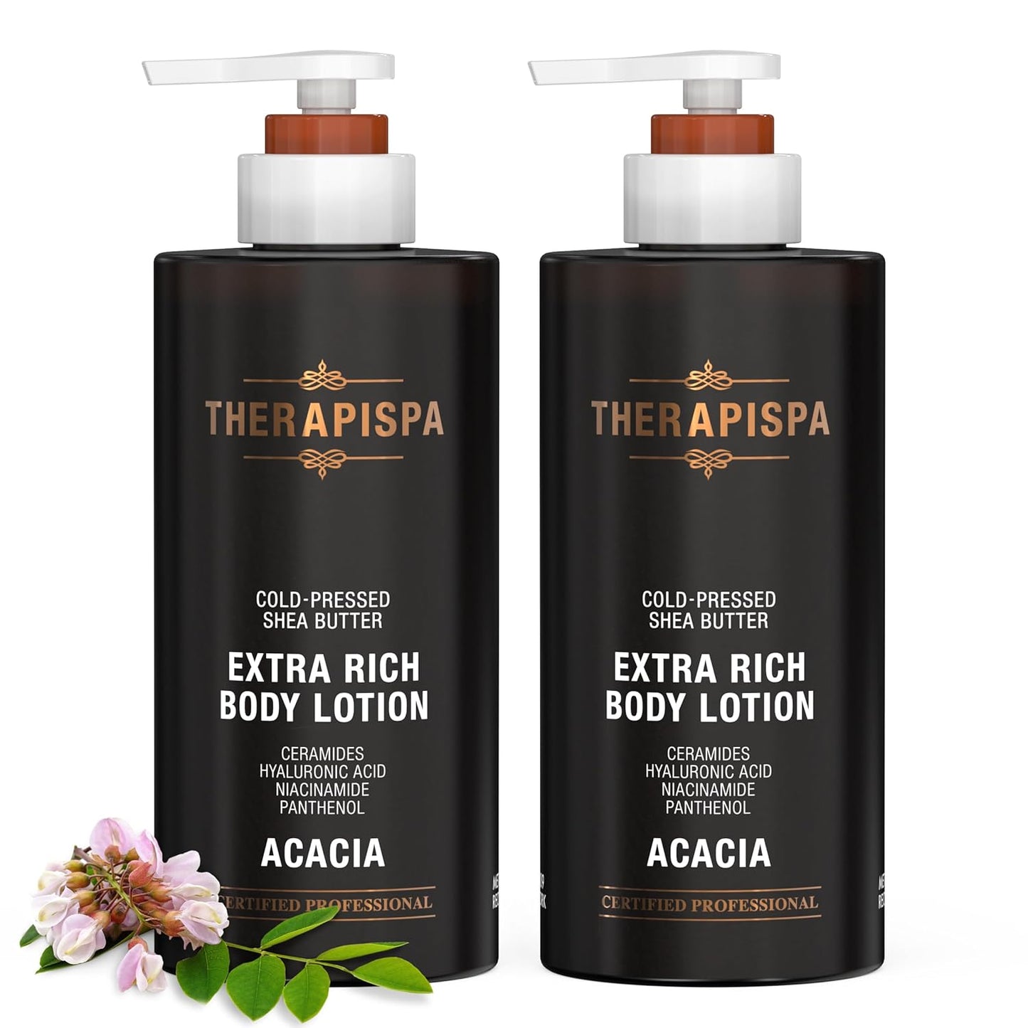 THERAPISPA Scented Body Lotion for Women – Deep Hydration & Nourishing Moisturizer with Shea Butter, Ceramides & Panthenol to Soften & Strengthen Extremely Dry Skin (Acacia, 17.0 fl oz)