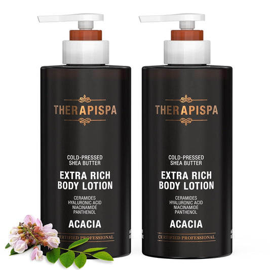 THERAPISPA Scented Body Lotion for Women – Deep Hydration & Nourishing Moisturizer with Shea Butter, Ceramides & Panthenol to Soften & Strengthen Extremely Dry Skin (Acacia, 17.0 fl oz)