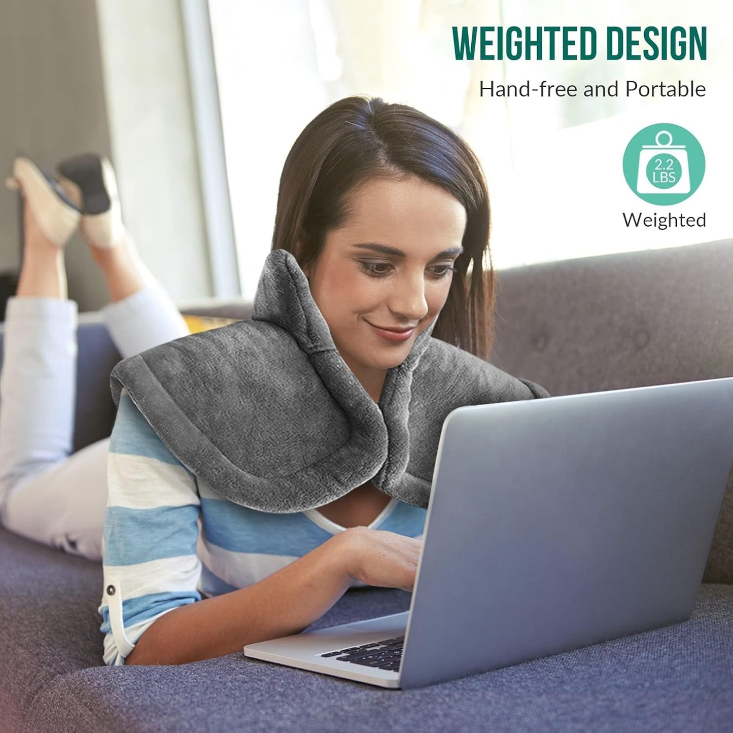 Snailax Heating Pad for Back Pain Relief, Christmas Gifts, Large Heating Pad for Neck Shoulder Back, Neck Warmer Weighted Wearable Back Heated Pad, Auto Shut Off, (Grey)