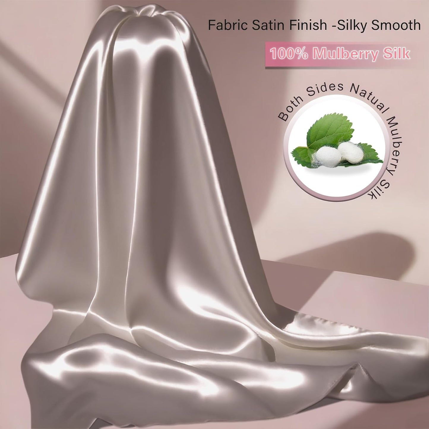 Mulberry Silk Pillow Cases 2 Pack Standard Size with Zipper, Ultra Smooth Soft Breathable Cooling Pillow Cases for Hot Sleepers, Silk Satin Pillowcase for Hair and Skin Set of 2, Gifts for Women