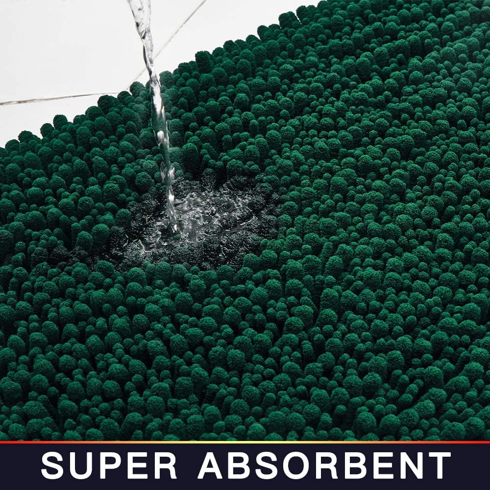 Walensee Bathroom Contour Rug Non Slip Toilet U Shaped Bath Mat (20x24, Hunter Green) Water Absorbent Super Soft Shaggy Chenille Machine Washable Dry Extra Thick Perfect Absorbant Best Plush Carpet