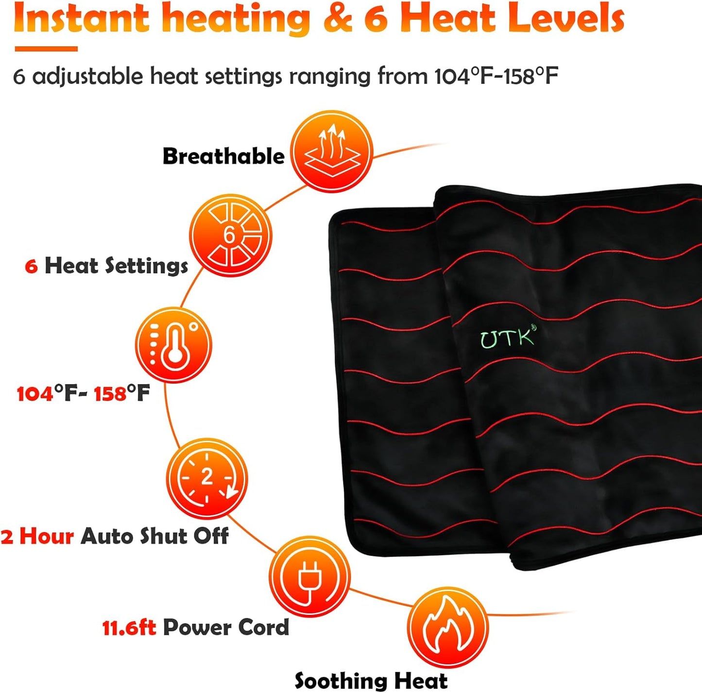 UTK Far Infrared Heating Pad for Back Pain Relief with Far Infrared Therapy, Far Infrared Heating Pad with Auto Shut Off Large for Cramps, Sciatica Pain Relief Heating Pads -20''x24''