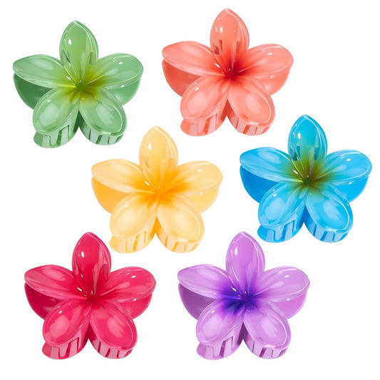 Hawaiian Flower Hair Claw Clip for Women 6 PCS Plumeria Flower Hair Clips for Thick Thin Hair Hawaii Hair Accessories - Glossy 2