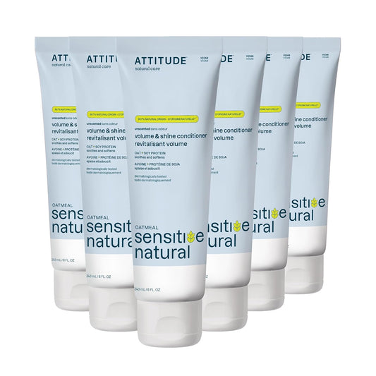 ATTITUDE Extra Gentle Hair Conditioner for Sensitive Dry Scalp, Soothing Oat, Naturally Derived Ingredients, Dermatologically Tested, Vegan Detangler, 8 Fl Oz (Pack of 6)
