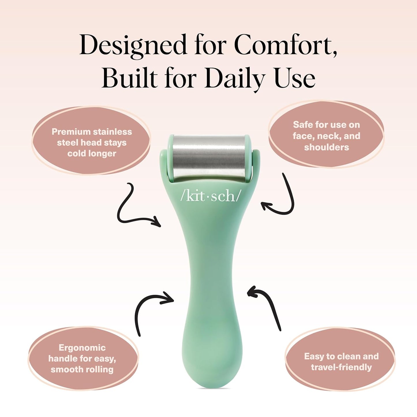 Kitsch Ice Roller for Face – Stainless Steel Face Ice Roller to Reduce Puffiness, Redness & Headaches – Cooling Facial Roller for Skin Care, Irritation Relief & Spa-Like Experience at Home - Mint