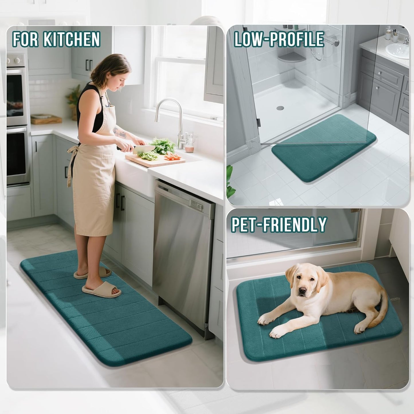 Yimobra Long Bath Mat 44"x24", Super Soft Quick Dry Memory Foam Bathroom Rug, Water Absorbent, Non Slip Backing Machine Washable for Tub Shower, Thick Comfort Support, Teal