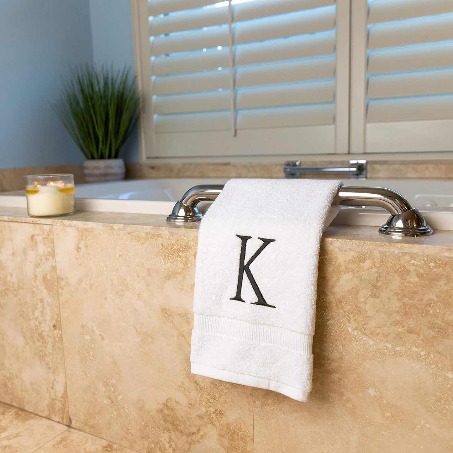 Dark Gray Monogrammed Hand Towels for Bathroom - White Luxury Hotel Quality Personalized Initial Decorative Embroidered Towel for Powder Room, Spa-GOTS Organic Certified - Pack of 2, Letter K