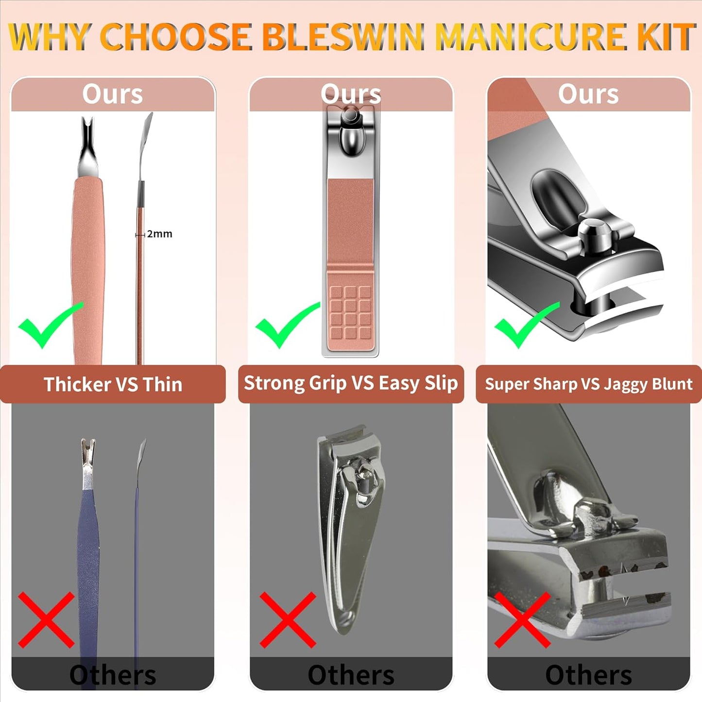 Manicure Set 16Pcs Professional Stainless Steel Pedicure Kit Mens Grooming Kit Fingernail & Toenail Clippers Set Manicure Kit with Luxurious Travel Bag, Sharp Nail Scissors and Clipper (Pink)