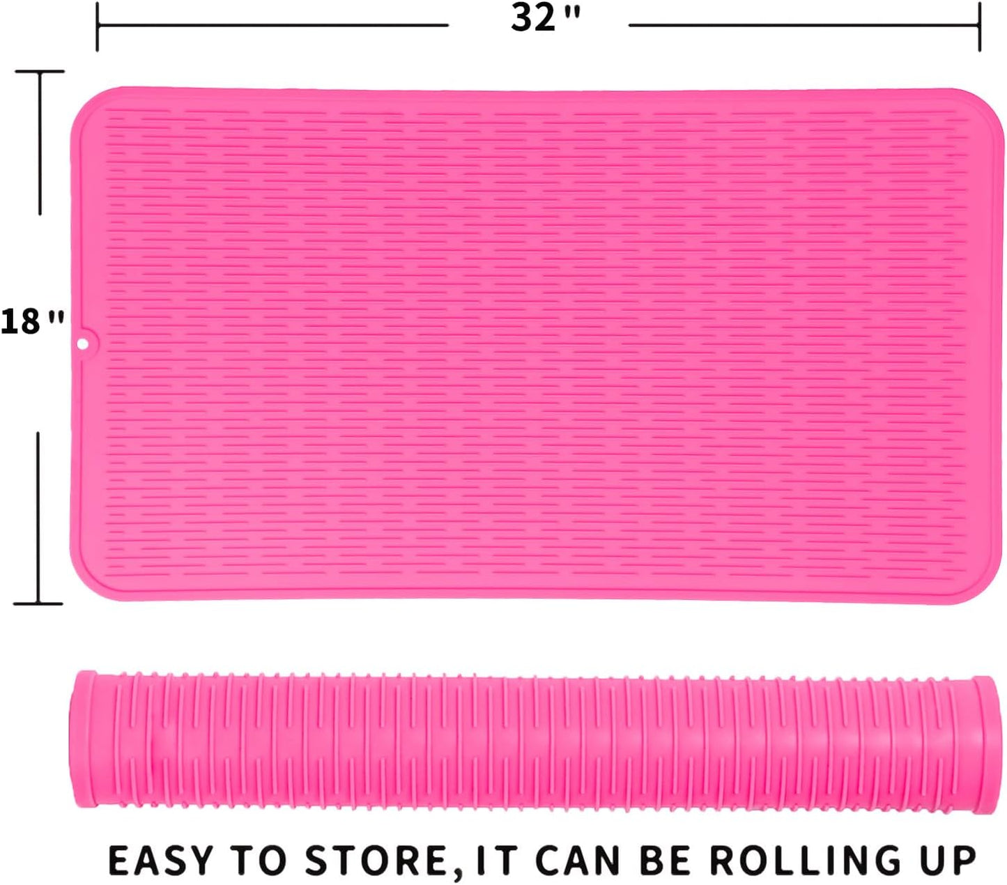 Silicone Dish Drying Mat for Multiple Usage,Easy clean,Eco-friendly,Heat-resistant Silicone Mat for Kitchen Counter or Sink,Refrigerator or Drawer Liner Rose 4XL 32 inches x 18 inches