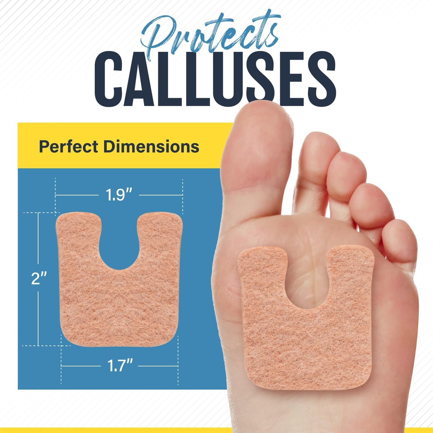 Mars Wellness U-Shaped Callus Pads for Feet, 1/4" Thick, Flesh Colored, Pack of 30 with Adhesive Backing - Callus Remover for Feet, Callus Cushions