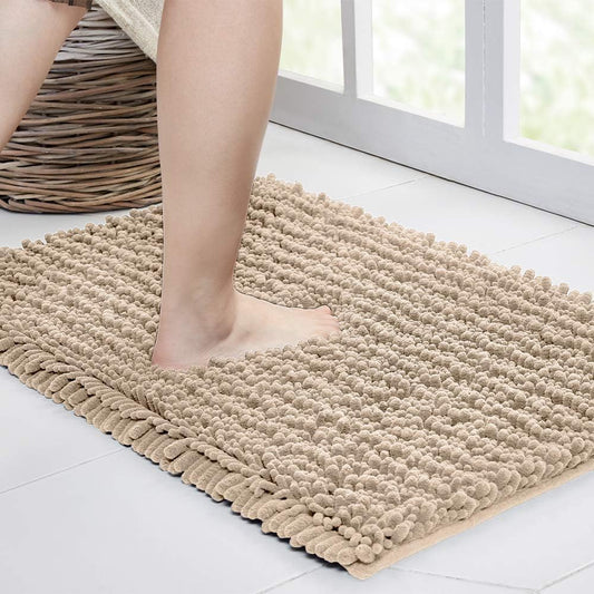 Walensee Bathroom Rug Non Slip Bath Mat (44x24 Inch Beige) Water Absorbent Super Soft Shaggy Chenille Machine Washable Dry Extra Thick Perfect Absorbant Best Large Plush Carpet for Shower Floor