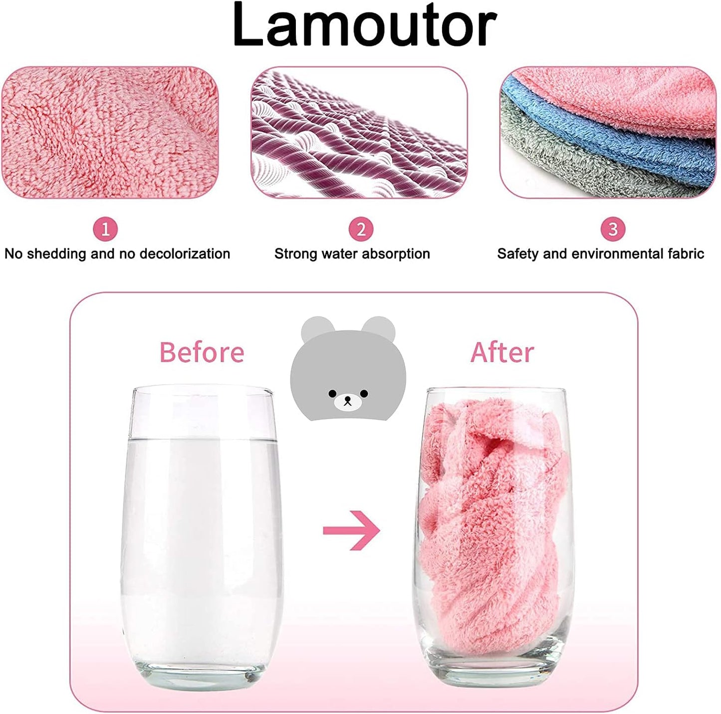 Lamoutor 3Pcs Hair Drying Towel for Kids Girls Soft Absorbent Kids Dry Hair Cap Kids Hair Towel Wrap Head Towel Wraps for Kids