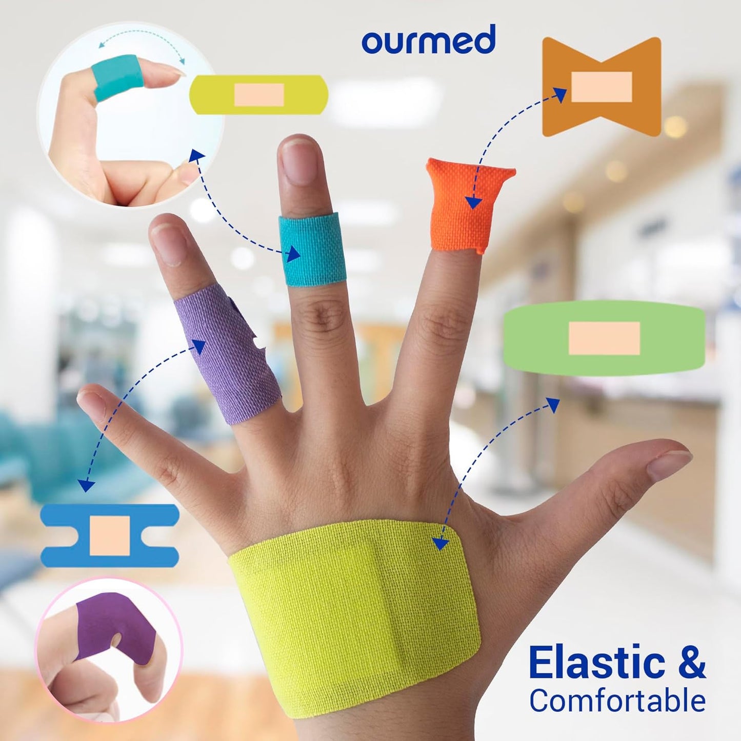 Flexible Fabric Bandages with Non-Stick Pad, Latex Free, Rainbow Colors Adhesive Bandage First Aid Wound Care for Cuts, Scrapes, Blisters, Assorted Sizes, 100 Count